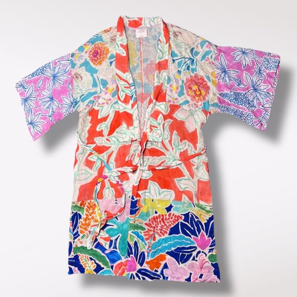 Anthropologie Sisters Gulassa Floral Kimono Robe Belted Boho Tropical Medium - Picture 9 of 9
